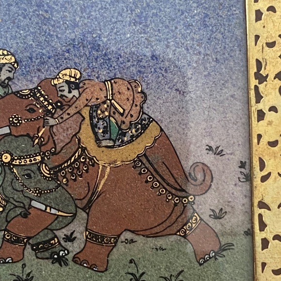 Vintage Indian artwork, wood & brass, pen & notepad holder - Picture 9 of 15